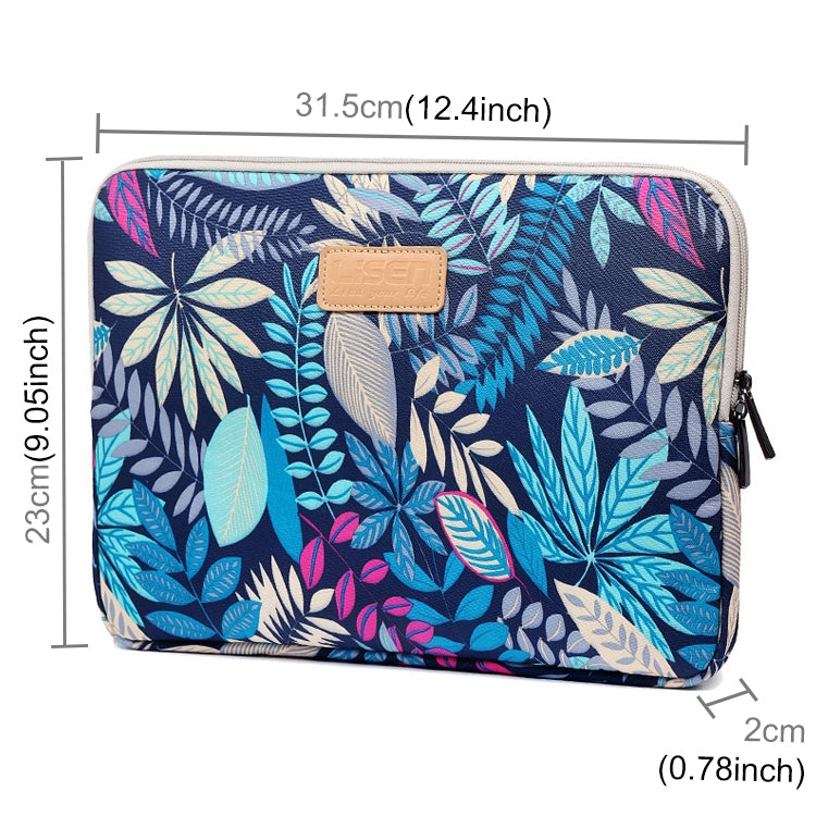 Lisen 12 inch Sleeve Case Colorful Leaves Zipper Briefcase Carrying Bag for iPad, Macbook, Samsung, Lenovo, Sony, DELL Alienware, CHUWI, ASUS, HP, 12 inch and Below Laptops / Tablets(Blue) - 12.1 inch by buy2fix | Online Shopping UK | buy2fix