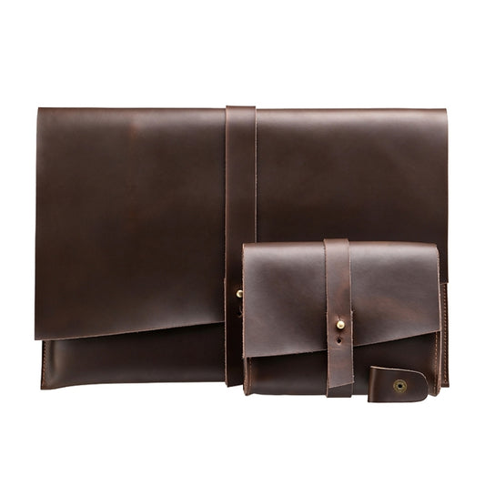 Universal Genuine Leather Business Power Adapter Laptop Tablet Bag with Cable Winder, For 11.6 inch and Below Macbook, Samsung, Lenovo, Sony, DELL Alienware, CHUWI, ASUS, HP (Coffee) by buy2fix