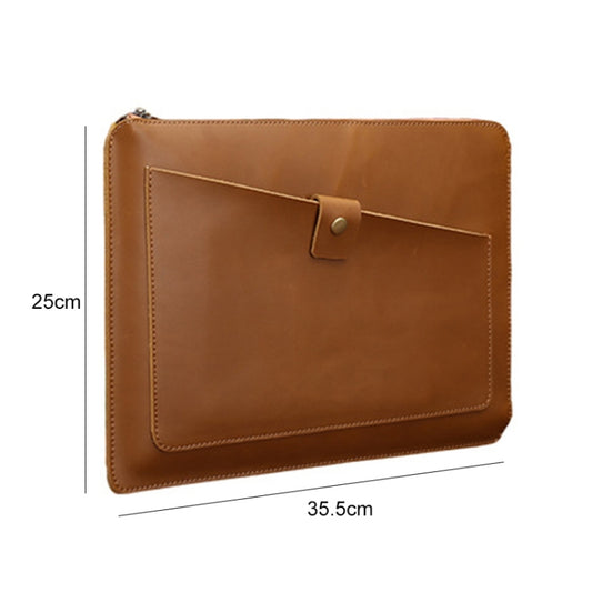 Universal Genuine Leather Business Laptop Tablet Zipper Bag For 13.3 inch and Below(Coffee) by buy2fix
