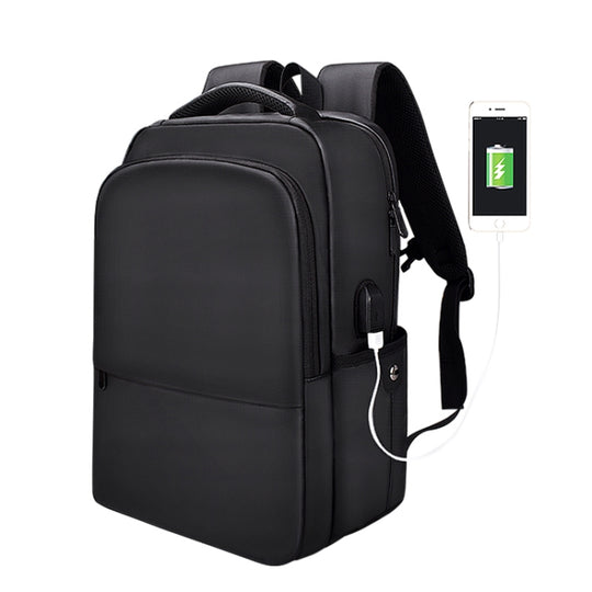 Polyester Laptop Backpack for Below 15 inch Laptops, with USB Interface Trunk Trolley Strap(Black)