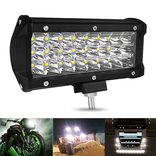 Bande lumineuse LED à 3 rangées, 7 pouces, 18W, 1800lm, pour rénovation, véhicule tout-terrain, lampe de toit
