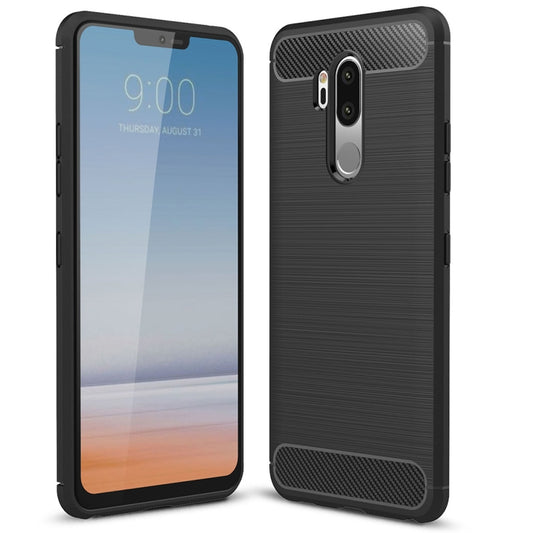 For LG G7 ThinQ Brushed Texture Carbon Fiber Shockproof TPU Protective Back Case (Black) by buy2fix