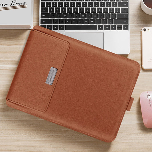 4 in 1 Universal Waterproof PU Leather Laptop Liner Bag with Handle & Stand & Pen Holder + 2 Winders + Mouse Bag + Charger Bag Set for 11/12 inch laptops(Brown) by buy2fix