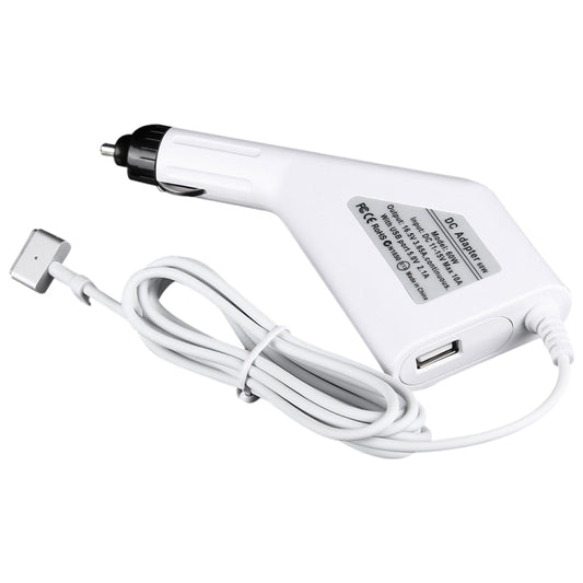 60W 16.5V 3.65A 5 Pin T Style MagSafe 2 Car Charger with 1 USB Port for Apple Macbook A1465 / A1502 / A1435 / MD212 / MD2123 / MD662, Length: 1.7m(White) by buy2fix