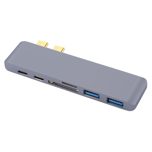 6 in 1 Multi-function Aluminium Alloy 5Gbps Transfer Rate Dual USB-C / Type-C HUB Adapter with 2 USB 3.0 Ports & 2 USB-C / Type-C Ports & SD Card Slot & TF Card Slot for Macbook 2015 / 2016 / 2017(Grey) by buy2fix