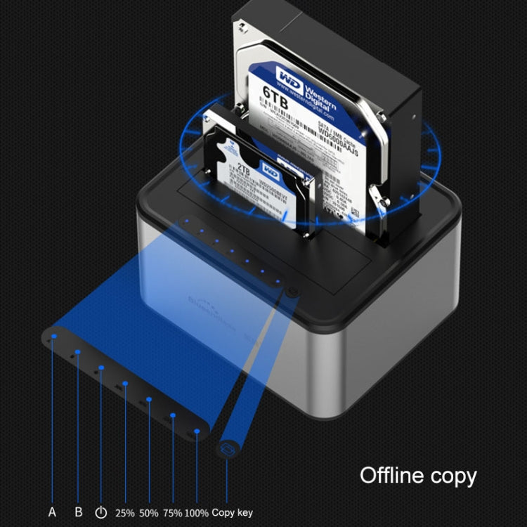 Blueendless 2.5 / 3.5 inch SATA USB 3.0 2 Bay Offline Copy Hard Drive Dock (EU Plug) - HDD Enclosure by Blueendless | Online Shopping UK | buy2fix