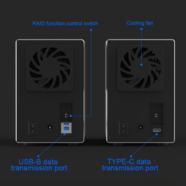 Blueendless Type-C / USB-C Interface 3.5 inch 2 Bay RAID Combination Array HDD External Enclosure (UK Plug) - HDD Enclosure by Blueendless | Online Shopping UK | buy2fix