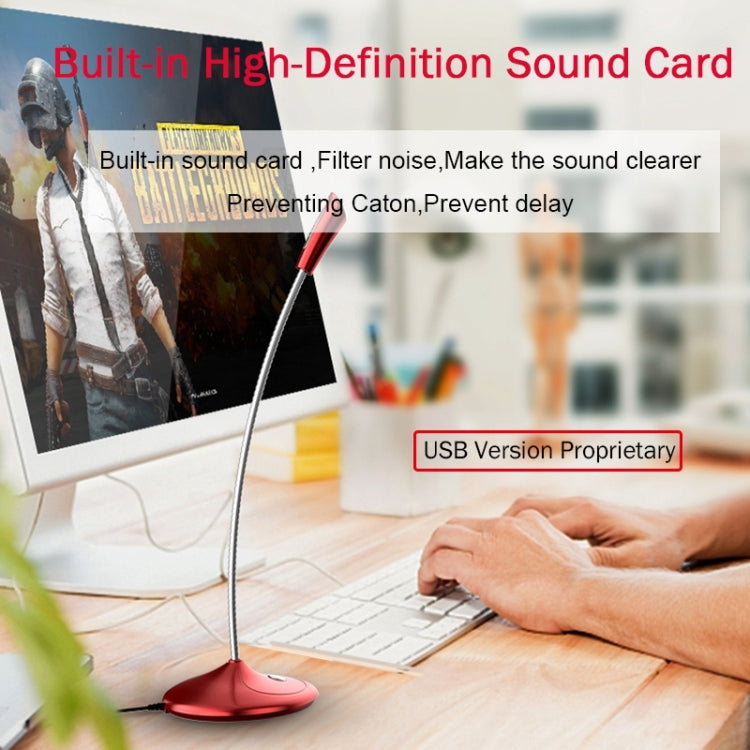 BK Desktop Gooseneck Adjustable USB Wired Audio Microphone, Built-in Sound Card, Compatible with PC / Mac for Live Broadcast, Show, KTV, etc.(Red) - Consumer Electronics by buy2fix | Online Shopping UK | buy2fix