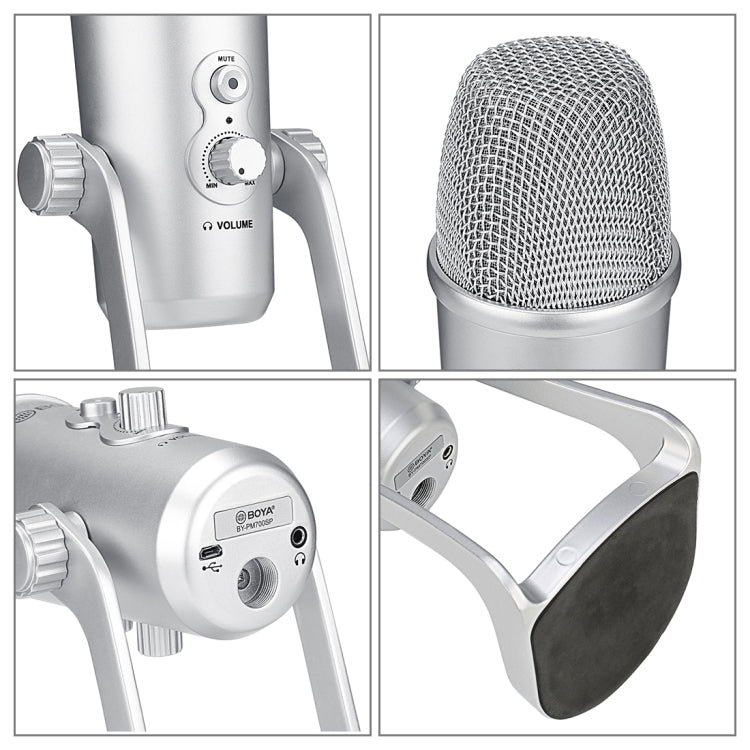 BOYA BY-PM700SP Four Directivity USB Studio Recording Condenser Microphone with Desktop Stand(Silver) - Consumer Electronics by BOYA | Online Shopping UK | buy2fix