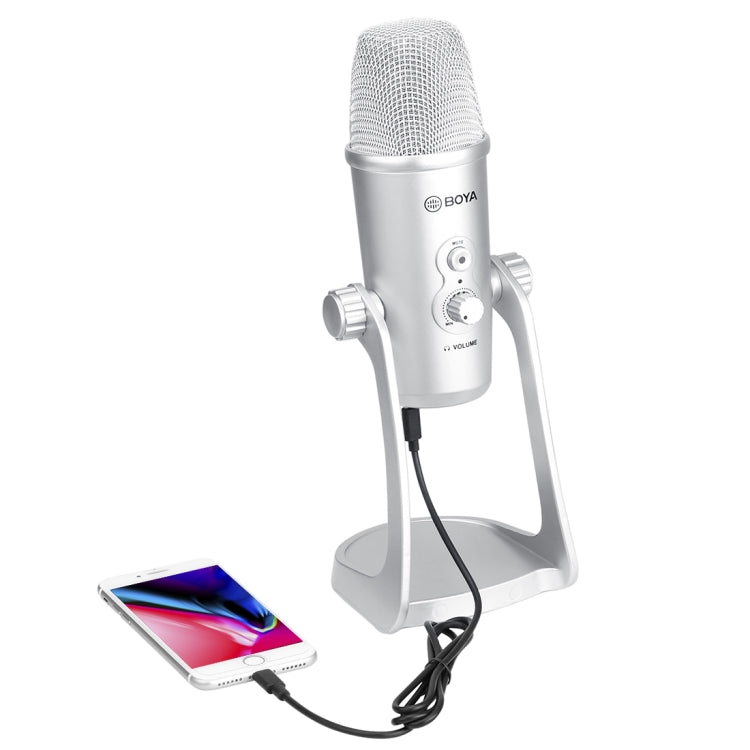 BOYA BY-PM700SP Four Directivity USB Studio Recording Condenser Microphone with Desktop Stand(Silver) - Consumer Electronics by BOYA | Online Shopping UK | buy2fix