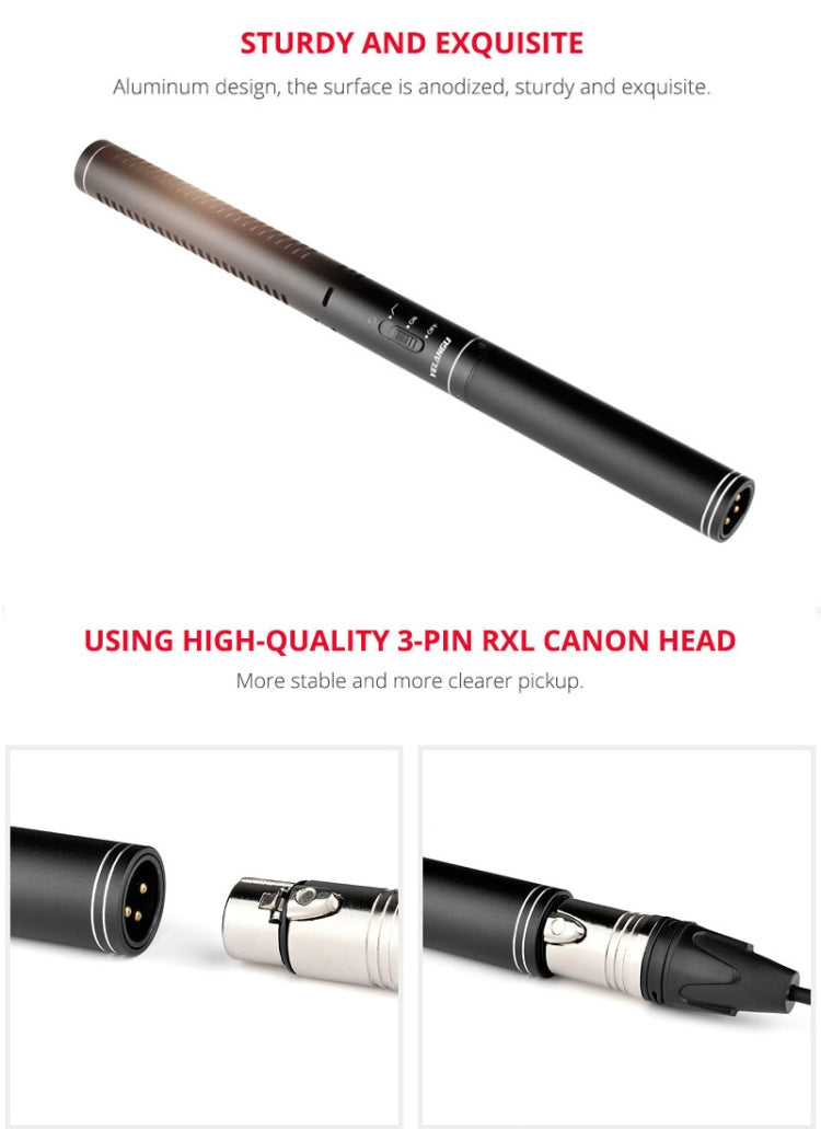 YELANGU YLG9933A MIC07 Professional Interview Condenser Video Shotgun Microphone with 6.5mm Audio Adapter & 3.5mm RXL Audio Cable(Black) - Consumer Electronics by YELANGU | Online Shopping UK | buy2fix