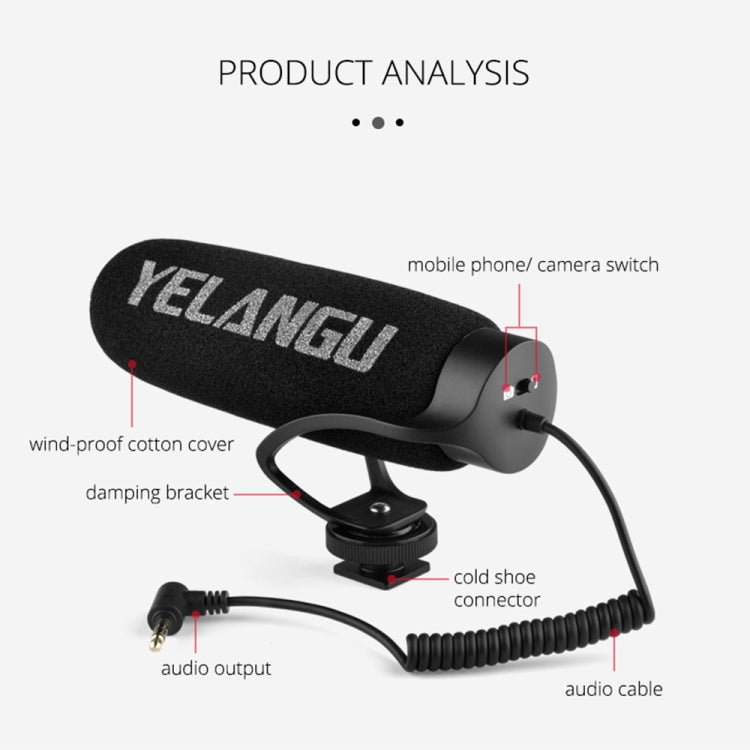 YELANGU MIC08 Video Shotgun Microphone with 3.5mm Audio Cable for DSLR & DV Camcorder(Black) - Consumer Electronics by YELANGU | Online Shopping UK | buy2fix