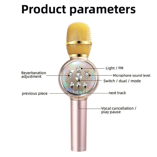 K2 Bluetooth 5.0 Karaoke Live Colorful Lights Wireless Bluetooth Microphone (Gold) by buy2fix
