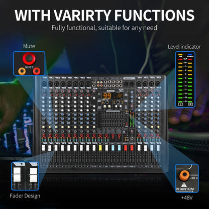 XTUGA B1404FX 14 Channels Bluetooth Audio Mixer Digital DJ Controller Sound Mixing Console (EU Plug) - Live Sound Effects Processors by XTUGA | Online Shopping UK | buy2fix