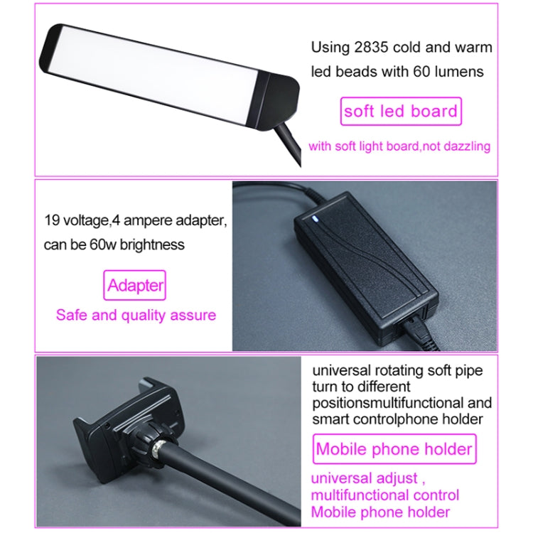 RK39 Portable Tri-color Adjustable Brightness Double Arms Fill Light with Phone Clip(Black) - Consumer Electronics by buy2fix | Online Shopping UK | buy2fix