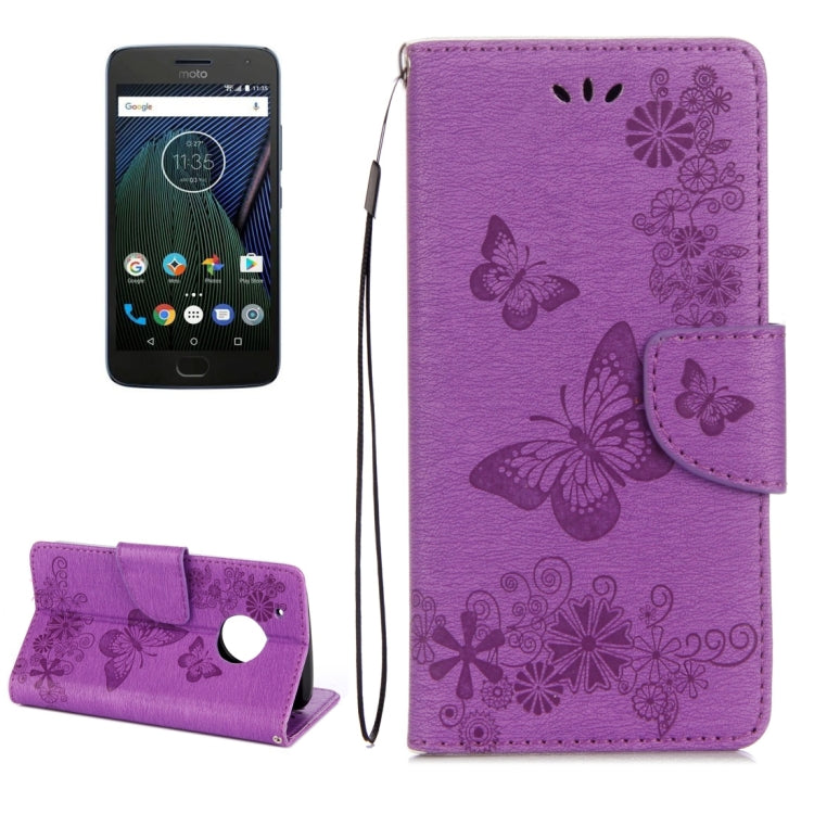 For Motorola Moto G5 Plus Pressed Flowers Butterfly Pattern Horizontal Flip Leather Case with Holder & Card Slots & Wallet(Purple) - Motorola Cases by buy2fix | Online Shopping UK | buy2fix