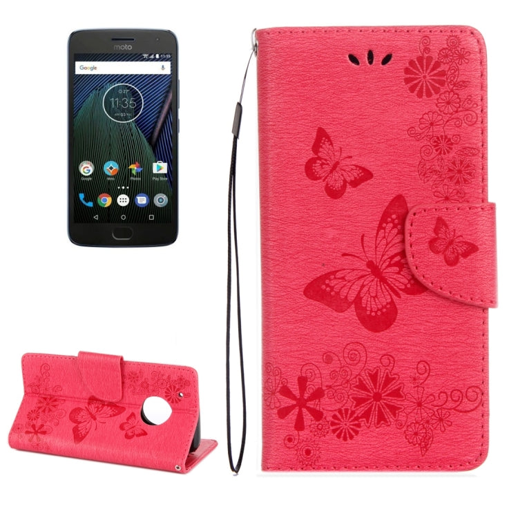 For Motorola Moto G5 Plus Pressed Flowers Butterfly Pattern Horizontal Flip Leather Case with Holder & Card Slots & Wallet(Red) - Motorola Cases by buy2fix | Online Shopping UK | buy2fix