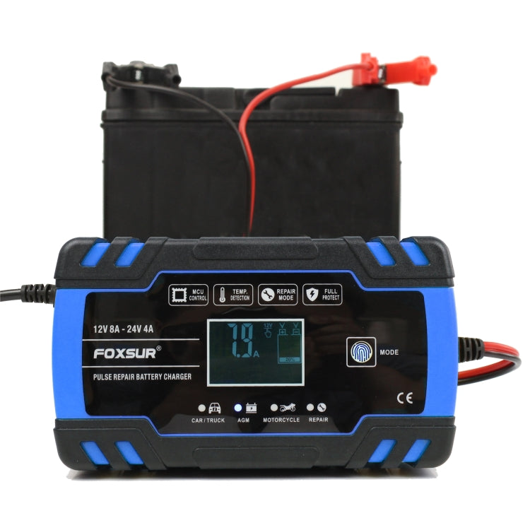 FOXSUR 12V-24V Car Motorcycle Truck Repair Battery Charger AGM Charger, UK Plug (Blue) - In Car by FOXSUR | Online Shopping UK | buy2fix