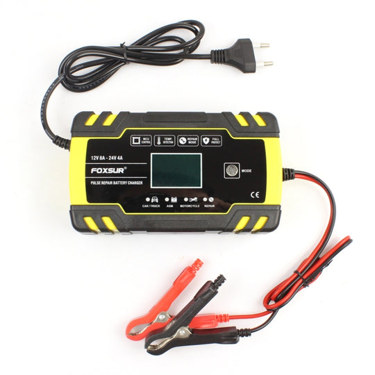 FOXSUR 12V-24V Auto-Motorrad-LKW-Reparatur-Ladegerät AGM-Ladegerät, EU-Stecker