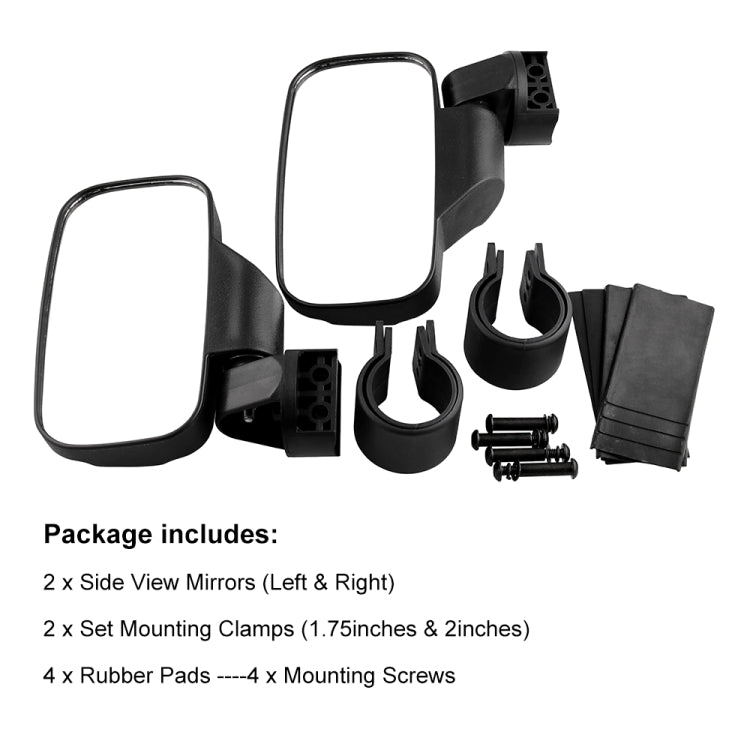 MB-MR016-BK 2 PCS Motorcycle UTV Modified Side View Mirrors for UTV with 1.75 inch and 2 inch Roll Cage(Black) - Side Mirrors by buy2fix | Online Shopping UK | buy2fix