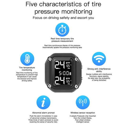 M4 Motorcycles Tire Pressure Monitor with Holder (Black) by buy2fix