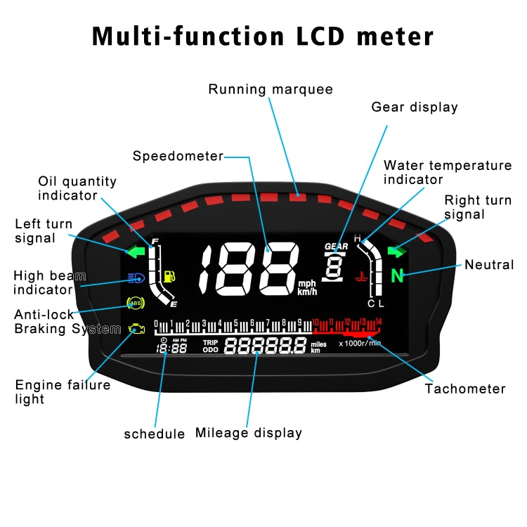 CS-1089A1 Motorcycle Modified Multi-function LCD Color Screen Odometer Tachometer - Electrical Instruments by buy2fix | Online Shopping UK | buy2fix