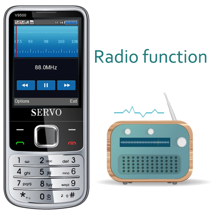 SERVO V9500 Mobile Phone, English Key, 2.4 inch, Spredtrum SC6531CA, 21 Keys, Support Bluetooth, FM, Magic Sound, Flashlight, GSM, Quad SIM(Black) - SERVO by SERVO | Online Shopping UK | buy2fix