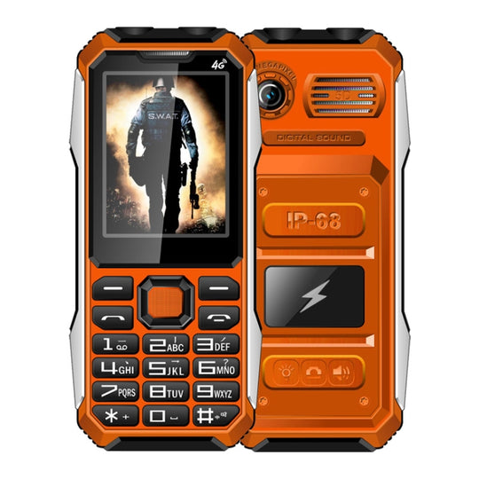 A6 4G Full Network Triple Proofing Elder Phone, Waterproof Shockproof Dustproof, 6800mAh Battery, 2.4 inch, 21 Keys, LED Flashlight, FM, SOS, Dual SIM, Network: 4G(Orange)