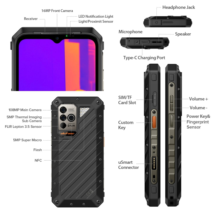 Ulefone Power Armor 19T Rugged Phone, Thermal Imaging Camera, 108MP Camera, 12GB+256GB - Ulefone by Ulefone | Online Shopping UK | buy2fix