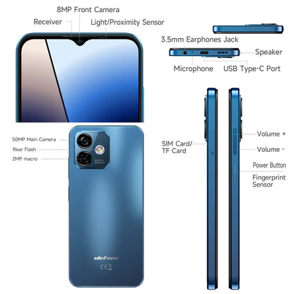 [HK Warehouse] Ulefone Note 16 Pro, 4GB+128GB, Dual Back Cameras, Face ID & Side Fingerprint Identification, 4400mAh Battery, 6.52 inch Android 13 Unisoc T606 Octa Core up to 1.6GHz, Network: 4G, Dual SIM, OTG (Blue) - Ulefone by Ulefone | Online Shopping UK | buy2fix