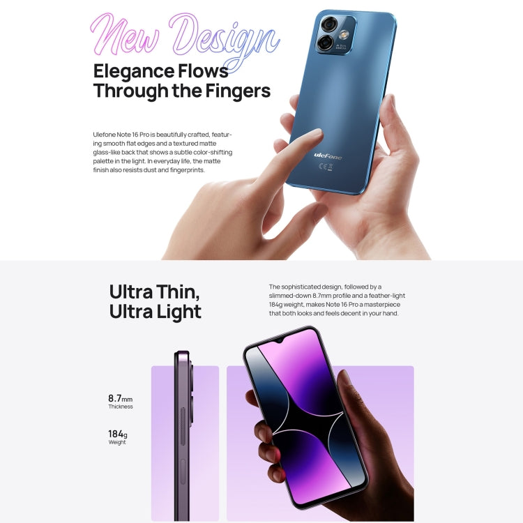 [HK Warehouse] Ulefone Note 16 Pro, 4GB+128GB, Dual Back Cameras, Face ID & Side Fingerprint Identification, 4400mAh Battery, 6.52 inch Android 13 Unisoc T606 Octa Core up to 1.6GHz, Network: 4G, Dual SIM, OTG (Blue) - Ulefone by Ulefone | Online Shopping UK | buy2fix