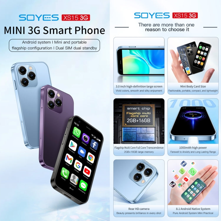 SOYES XS15, 2GB+16GB, 3.0 inch Android 8.1 MTK6580 Quad Core up to 1.3GHz, Bluetooth, WiFi, GPS, Network: 3G, Dual SIM (Purple) - SOYES by SOYES | Online Shopping UK | buy2fix