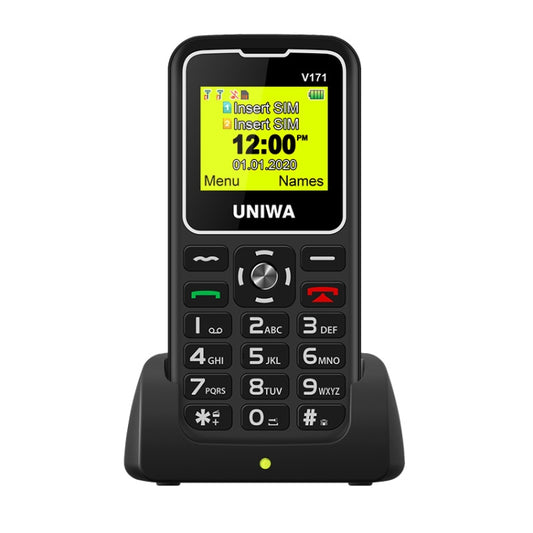 UNIWA V171 Mobile Phone, 1.77 inch, 1000mAh Battery, 21 Keys, Support Bluetooth, FM, MP3, MP4, GSM, Dual SIM, with Docking Base(Black) by UNIWA