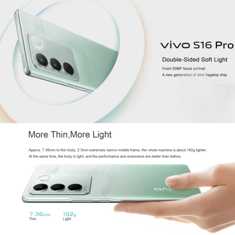 vivo S16 Pro 5G, 50MP Camera, 12GB+256GB, Triple Back Cameras, Srceen Fingerprint Identification, 4600mAh Battery, 6.78 inch Android 13 OriginOS 3 Dimensity 8200 Octa Core up to 3.1GHz, OTG, NFC, Network: 5G (Mint Green) by vivo