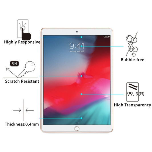 0.4mm 9H Surface Hardness Explosion-proof Tempered Glass Film for iPad Air3 2019 10.5 inch by buy2fix