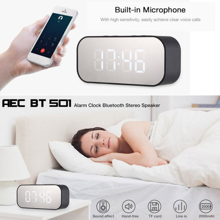 AEC BT501 Bluetooth 5.0 Mini Speaker with LED & Alarm Clock & Clock & Mirror, Support 32G TF Card(Red) - Mini Speaker by AEC | Online Shopping UK | buy2fix