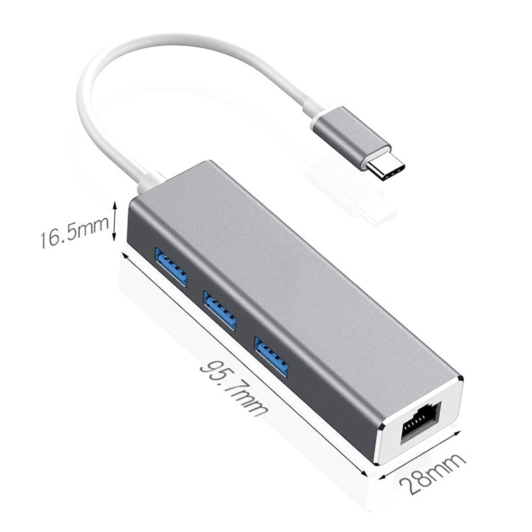 USB-C / Type-C to Gigabit Ethernet RJ45 & 3 x USB 3.0 Adapter Converter HUB, Computer External Tablet Phone Universal(Silver) - Computer & Networking by buy2fix | Online Shopping UK | buy2fix