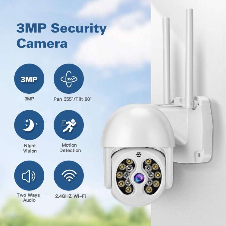 Tuya QX56 3.0 Million Pixels IP66 Waterproof 2.4G Wireless IP Camera, Support Motion Detection & Two-way Audio & Full Color Night Vision & TF Card, EU Plug - Security by buy2fix | Online Shopping UK | buy2fix