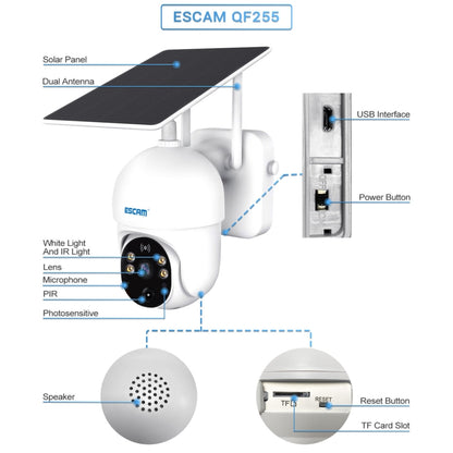 ESCAM QF255 2.0 Million Pixels 1080P HD WiFi Solar Camera, Support Two-way Voice & PIR Motion Detection & Night Vision & TF Card - Security by ESCAM | Online Shopping UK | buy2fix