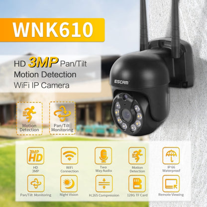 ESCAM WNK610 3.0 Million Pixels Wireless Dome IP Camera, Support Motion Detection & Two-way Audio & Full-color Night Vision & TF Card, US Plug - Security by ESCAM | Online Shopping UK | buy2fix