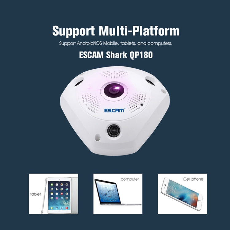 ESCAM Shark QP180 960P 360 Degrees Fisheye Lens 1.3MP WiFi IP Camera, Support Motion Detection / Night Vision, IR Distance: 10m - Security by ESCAM | Online Shopping UK | buy2fix