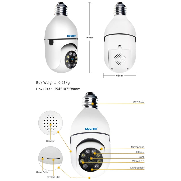 ESCAM PT208 1080P HD Light Bulb WiFi Camera, Support Motion Detection, Two-way Audio, Night Vision, TF Card - Security by ESCAM | Online Shopping UK | buy2fix