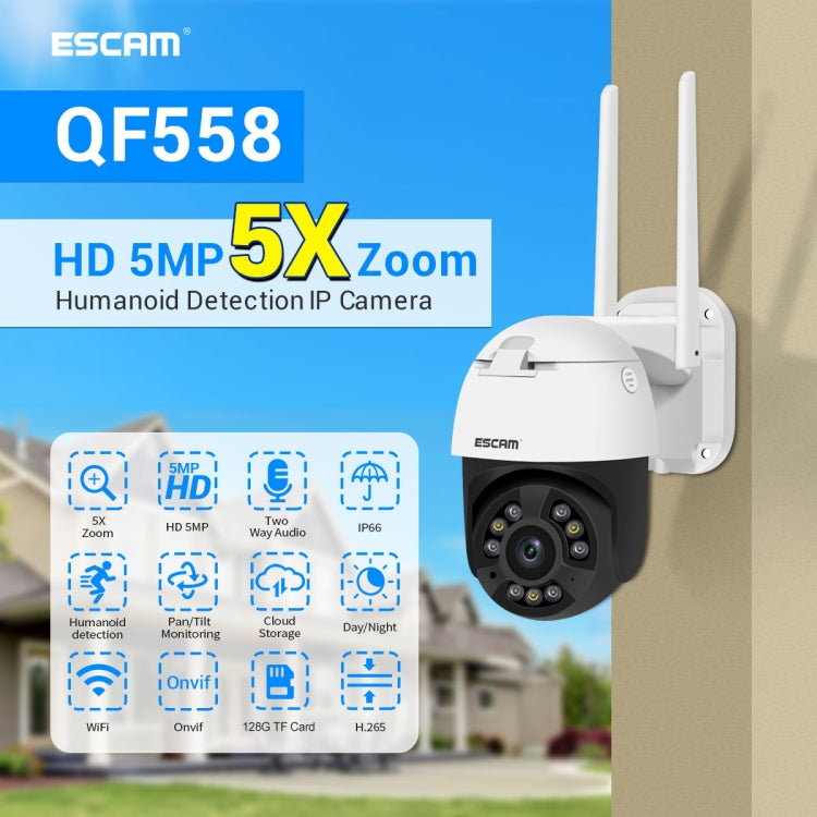 ESCAM QF558 5.0MP HD 5X Zoom Wireless IP Camera, Support Humanoid Detection, Night Vision, Two Way Audio, TF Card, US Plug - Security by ESCAM | Online Shopping UK | buy2fix