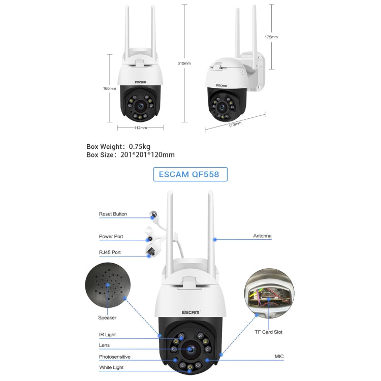 ESCAM QF558 5.0MP HD 5X Zoom Wireless IP Camera, Support Humanoid Detection, Night Vision, Two Way Audio, TF Card, UK Plug - Security by ESCAM | Online Shopping UK | buy2fix