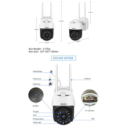 ESCAM QF558 5.0MP HD 5X Zoom Wireless IP Camera, Support Humanoid Detection, Night Vision, Two Way Audio, TF Card, UK Plug - Security by ESCAM | Online Shopping UK | buy2fix