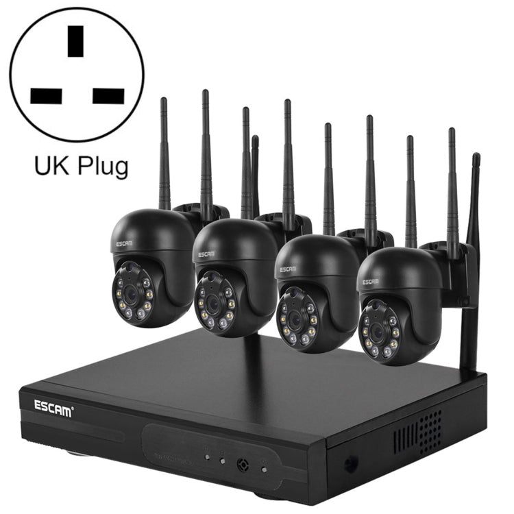 ESCAM WNK614 HD 3.0 Million Pixels 8-channel Wireless + 4IPC Wireless NVR Security System, UK Plug - Security by ESCAM | Online Shopping UK | buy2fix