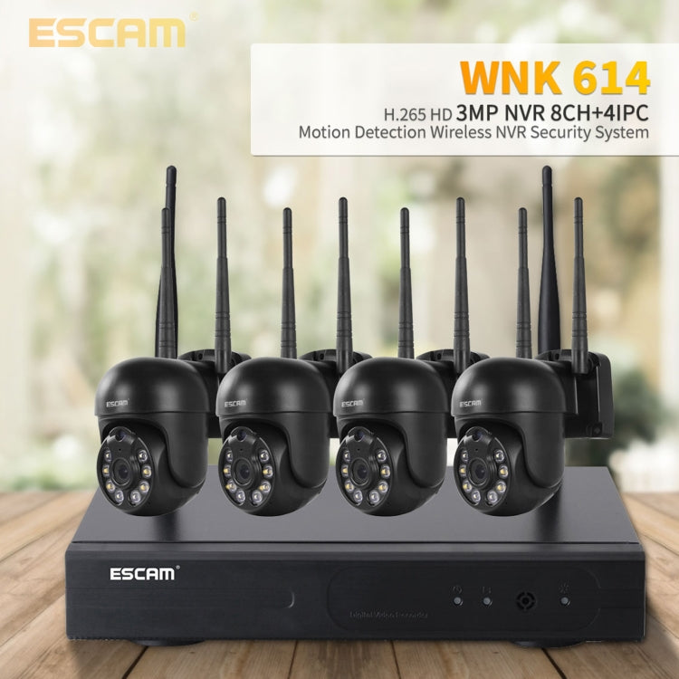 ESCAM WNK614 HD 3.0 Million Pixels 8-channel Wireless + 4IPC Wireless NVR Security System, EU Plug - Security by ESCAM | Online Shopping UK | buy2fix