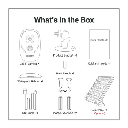 ESCAM G08 HD 1080P IP65 Waterproof PIR IP Camera with Solar Panel, Support TF Card / Night Vision / Two-way Audio (White) - Security by ESCAM | Online Shopping UK | buy2fix