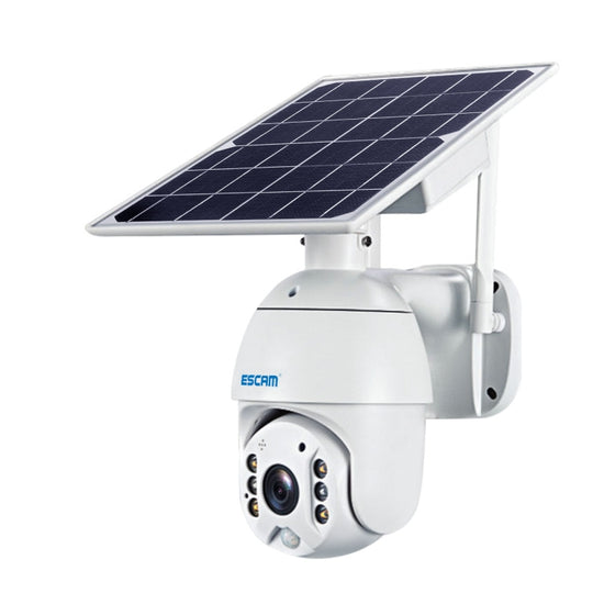 ESCAM QF480 EU Version HD 1080P IP66 Waterproof 4G Solar Panel PT IP Camera with Battery, Support Night Vision / Motion Detection / TF Card / Two Way Audio (White)