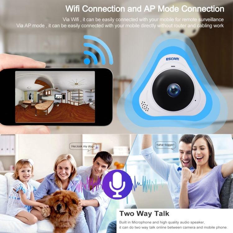 ESCAM Q8 960P 360 Degrees Fisheye Lens 1.3MP WiFi IP Camera, Support Motion Detection / Night Vision, IR Distance: 5-10m, AU Plug(White) - Security by ESCAM | Online Shopping UK | buy2fix